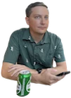 An image of Eric the content marketer sitting at a cafe, phone in hand, looking off into the distance.